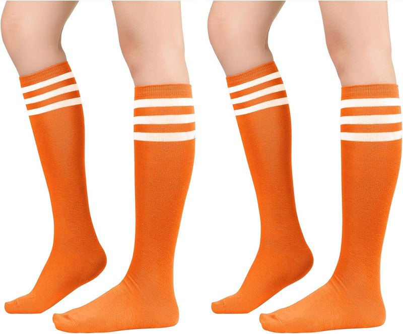 Zando 2 Pairs Knee High Socks for Women Striped Long Tube Athletic Soccer Socks for Casual Outdoor Sport - Image 1
